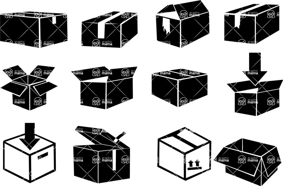 Vector silhouettes - Vector Delivery Boxes Silhouettes Set